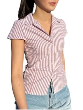 [Brandy Melville] Striped Pink & White Button Up Top